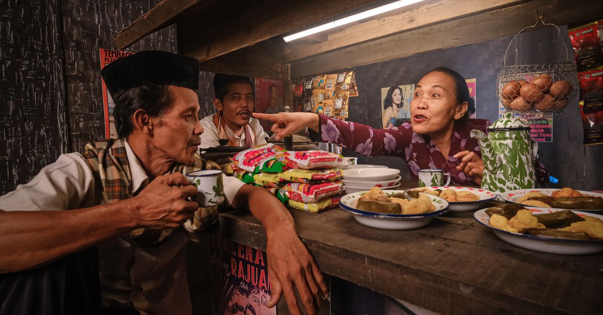 A vibrant snapshot of community life in a traditional Indonesian warung